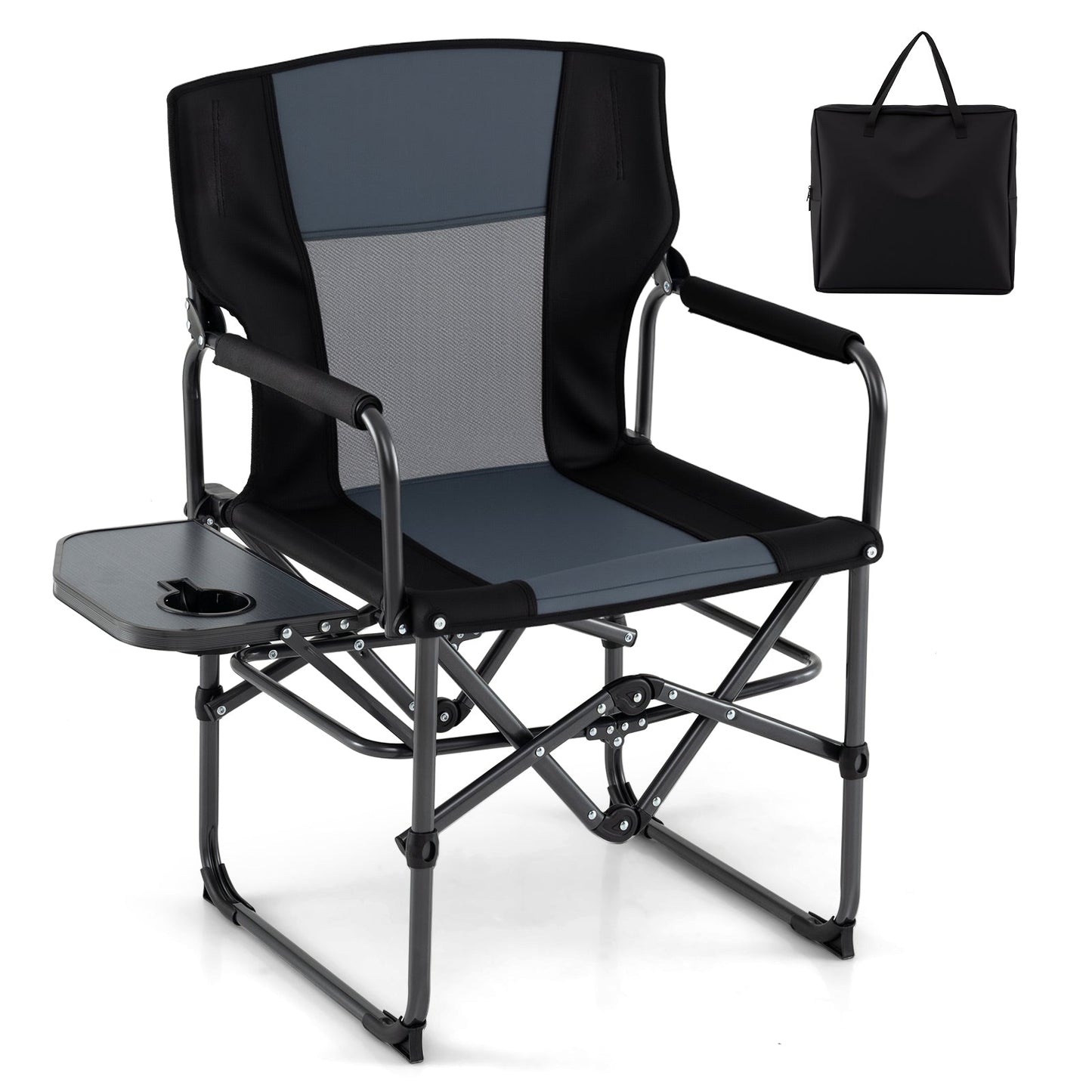 Folding Camping Chair with Side Table, Cup Holder & Carrying Bag