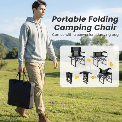 Folding Camping Chair with Side Table, Cup Holder & Carrying Bag