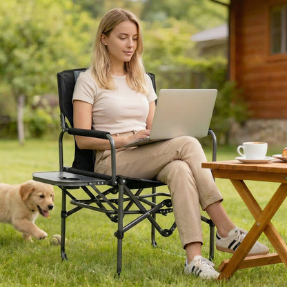 Folding Camping Chair with Side Table, Cup Holder & Carrying Bag
