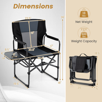 Folding Camping Chair with Side Table, Cup Holder & Carrying Bag