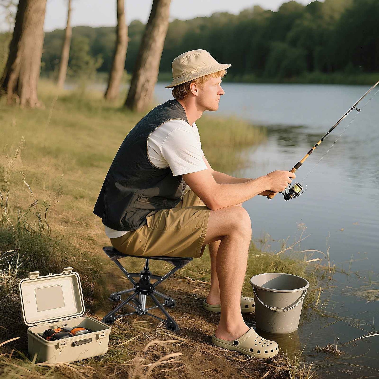 Folding Camping Stool with 360° Swivel & Anti-Sink Feet | Fishing Chair