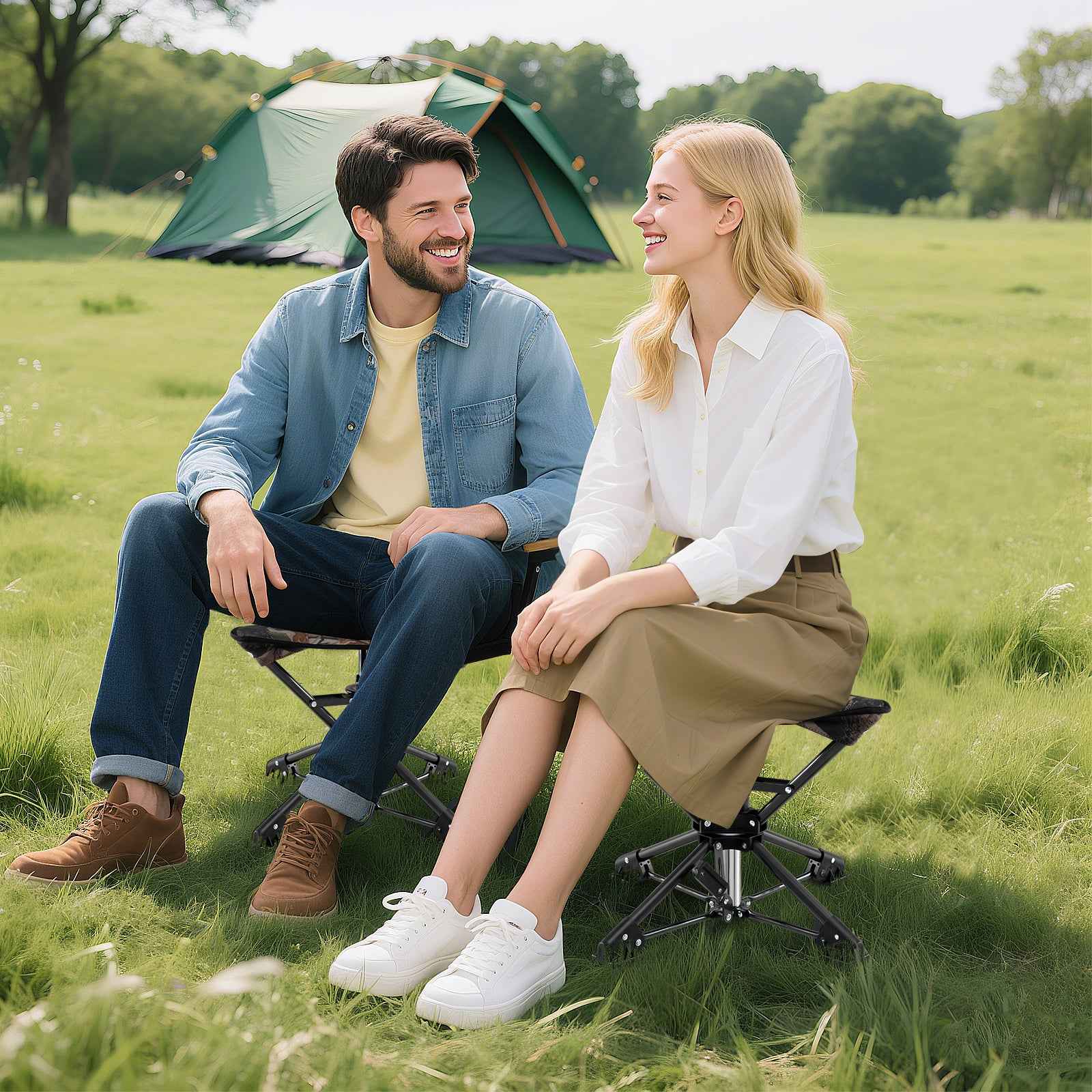 Folding Camping Stool with 360° Swivel & Anti-Sink Feet | Fishing Chair