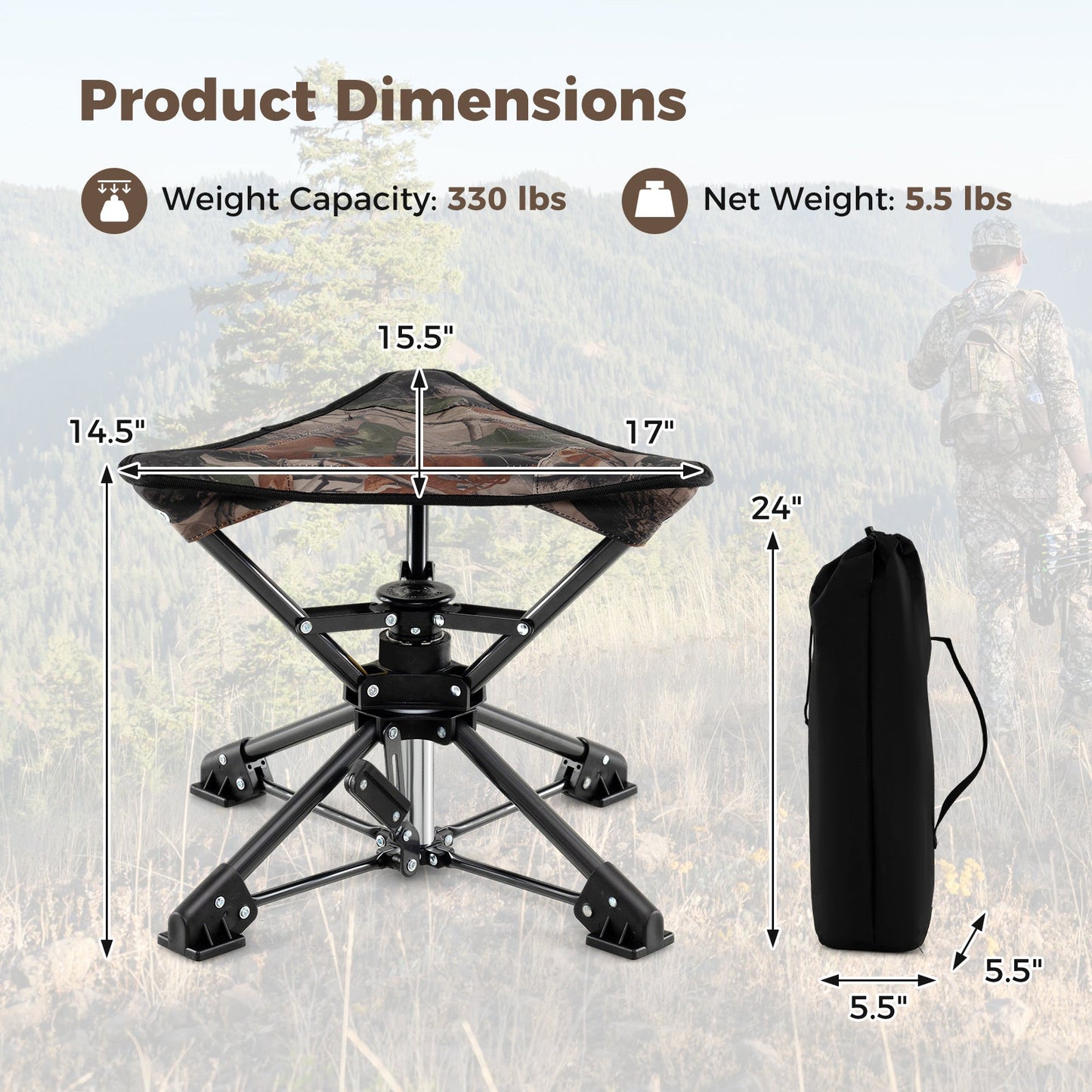 Folding Camping Stool with 360° Swivel & Anti-Sink Feet | Fishing Chair