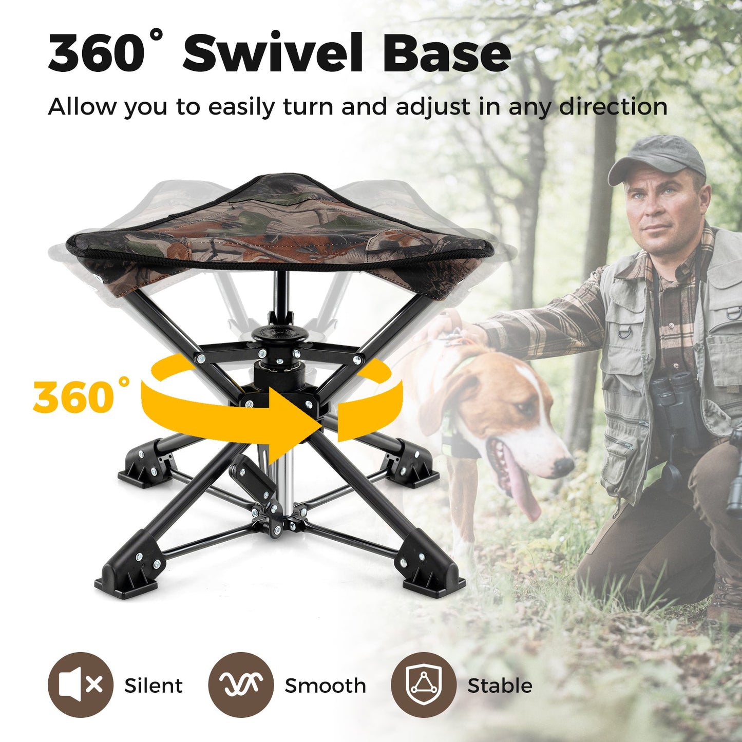 Folding Camping Stool with 360° Swivel & Anti-Sink Feet | Fishing Chair