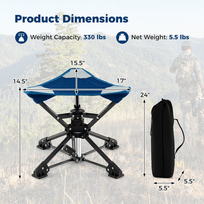 Folding Camping Stool with 360° Swivel & Anti-Sink Feet | Fishing Chair