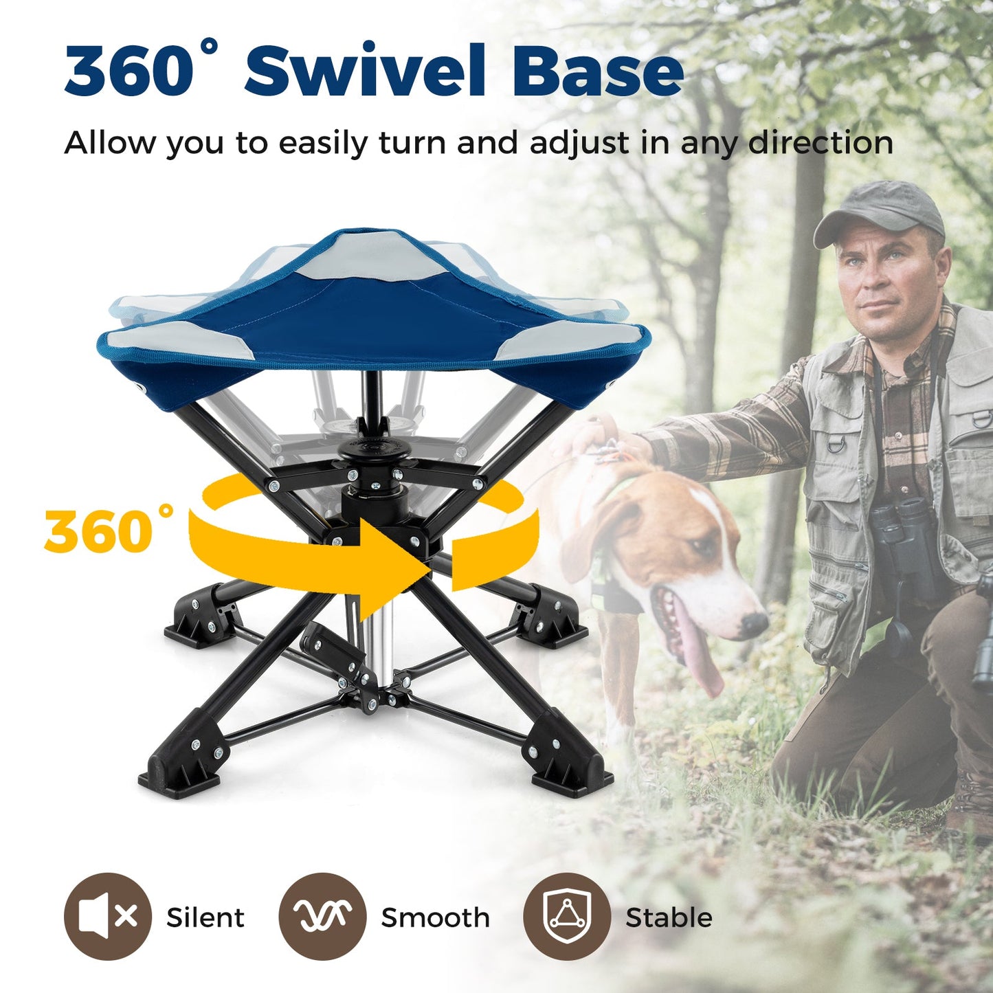 Folding Camping Stool with 360° Swivel & Anti-Sink Feet | Fishing Chair