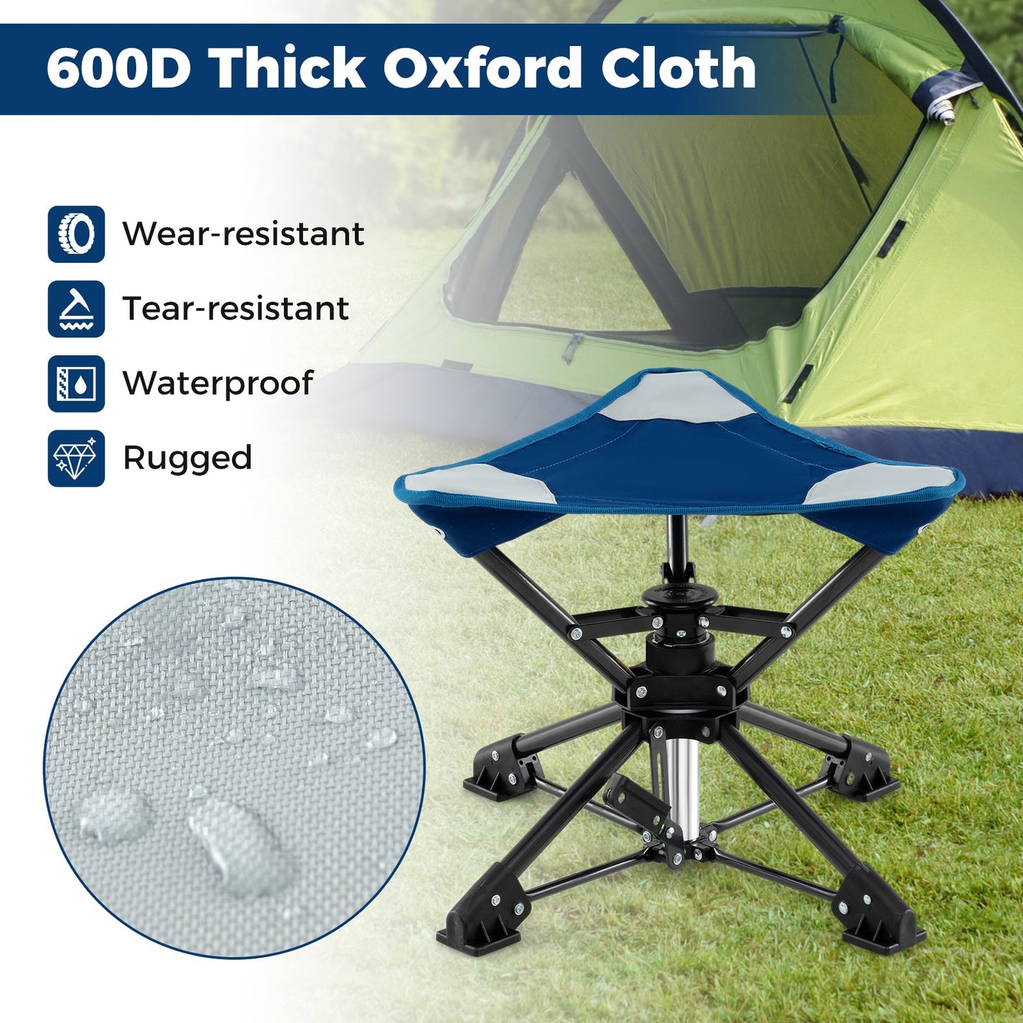 Folding Camping Stool with 360° Swivel & Anti-Sink Feet | Fishing Chair
