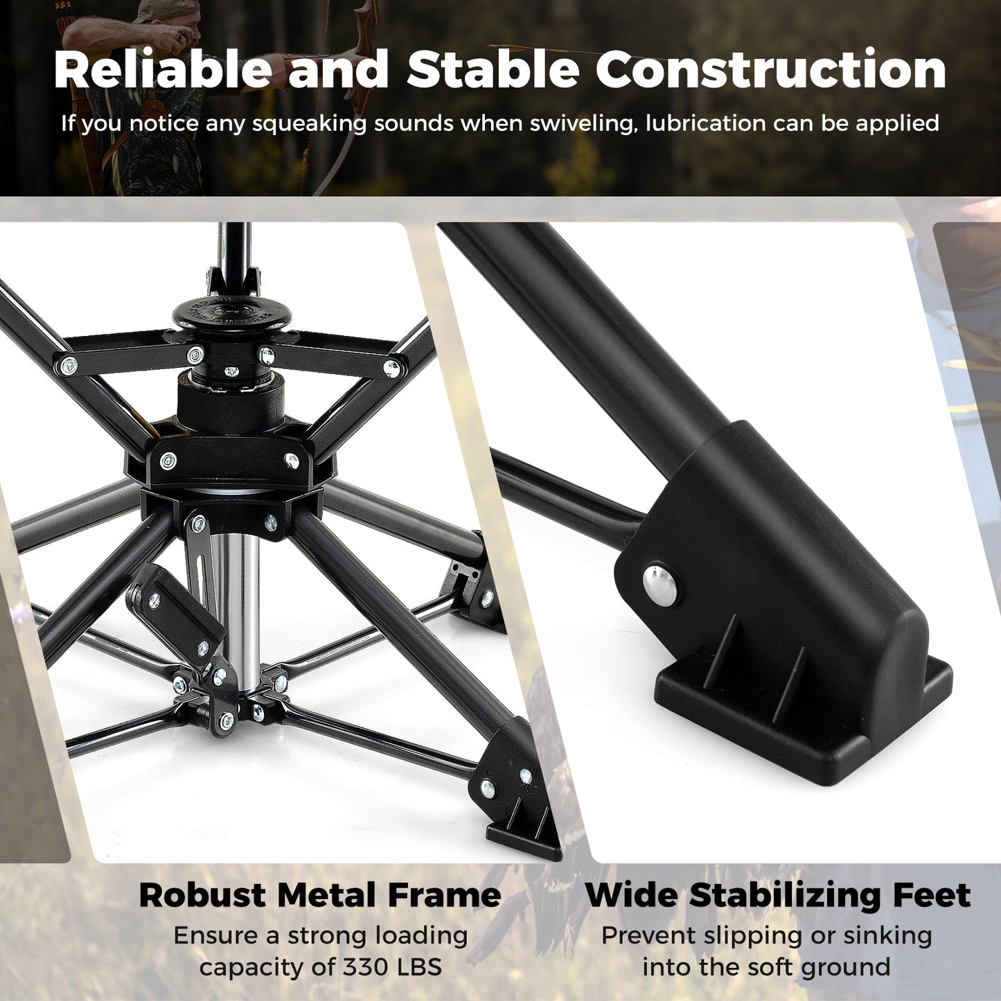 Folding Camping Stool with 360° Swivel & Anti-Sink Feet | Fishing Chair