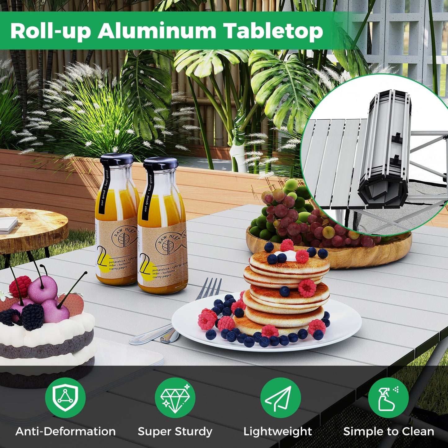 Large Folding Camping Table with Roll-Up Tabletop & Mesh Basket | Seats 4-6