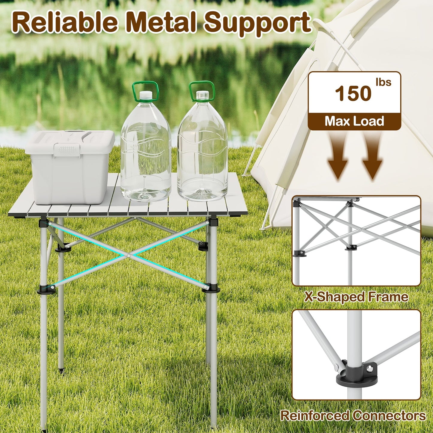 Folding Roll-up Camping Table with Metal Legs
