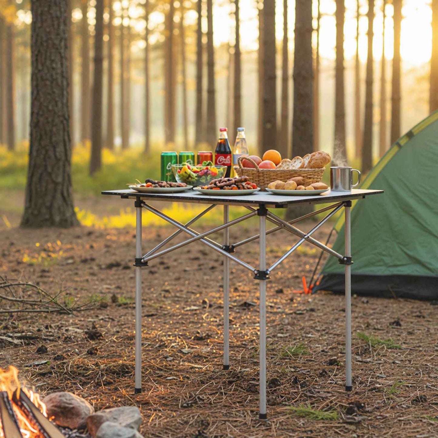 Folding Roll-up Camping Table with Metal Legs