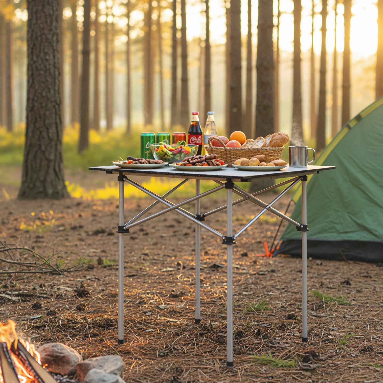 Folding Roll-up Camping Table with Metal Legs