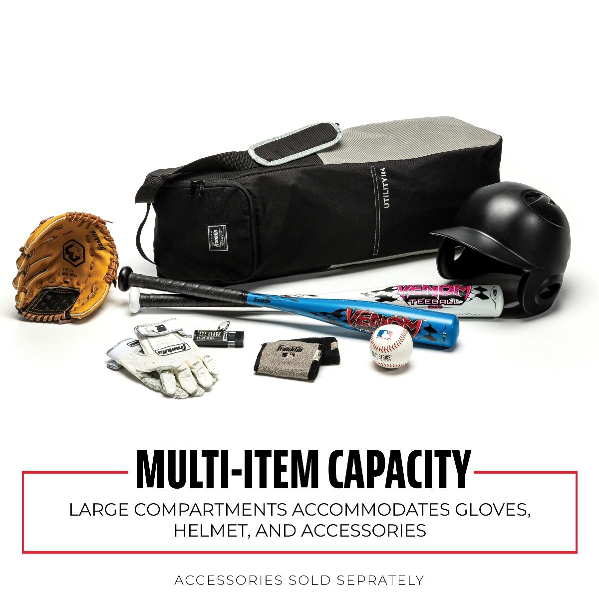 Franklin Junior Utility 144 Baseball Bag | Fence Hook | Fits Bats to 26" | 600D Polyester - Niksstuff