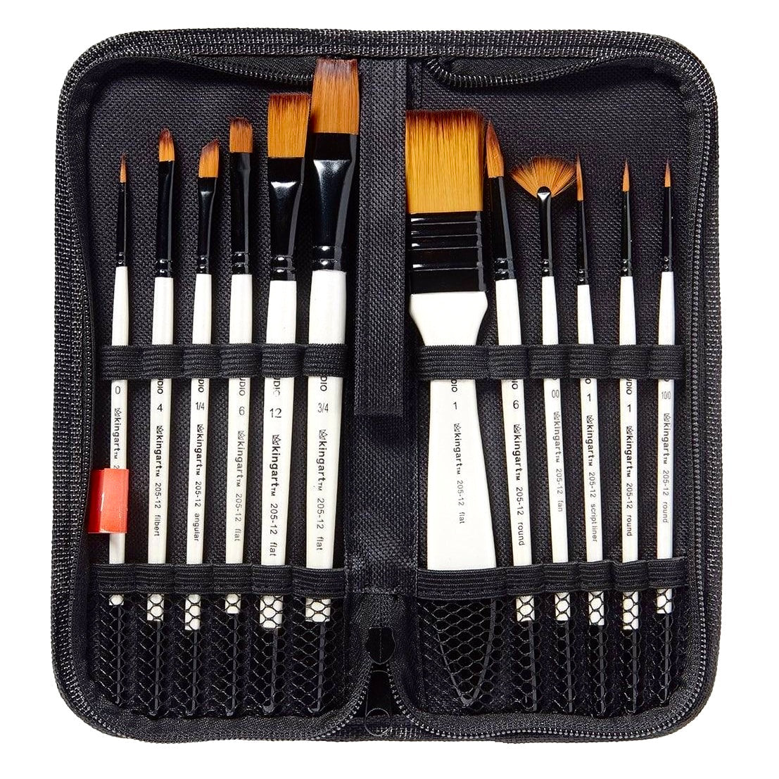 KINGART Studio Nylon Artist Brush Set - 12 Piece for Mixed Media