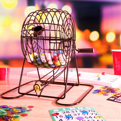 Jumbo Bingo Game | 9-Inch Cage | 100 Cards & 500 Chips | Up to 100 Players | Chucklebox - Niksstuff