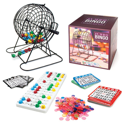 Jumbo Bingo Game | 9-Inch Cage | 100 Cards & 500 Chips | Up to 100 Players | Chucklebox - Niksstuff