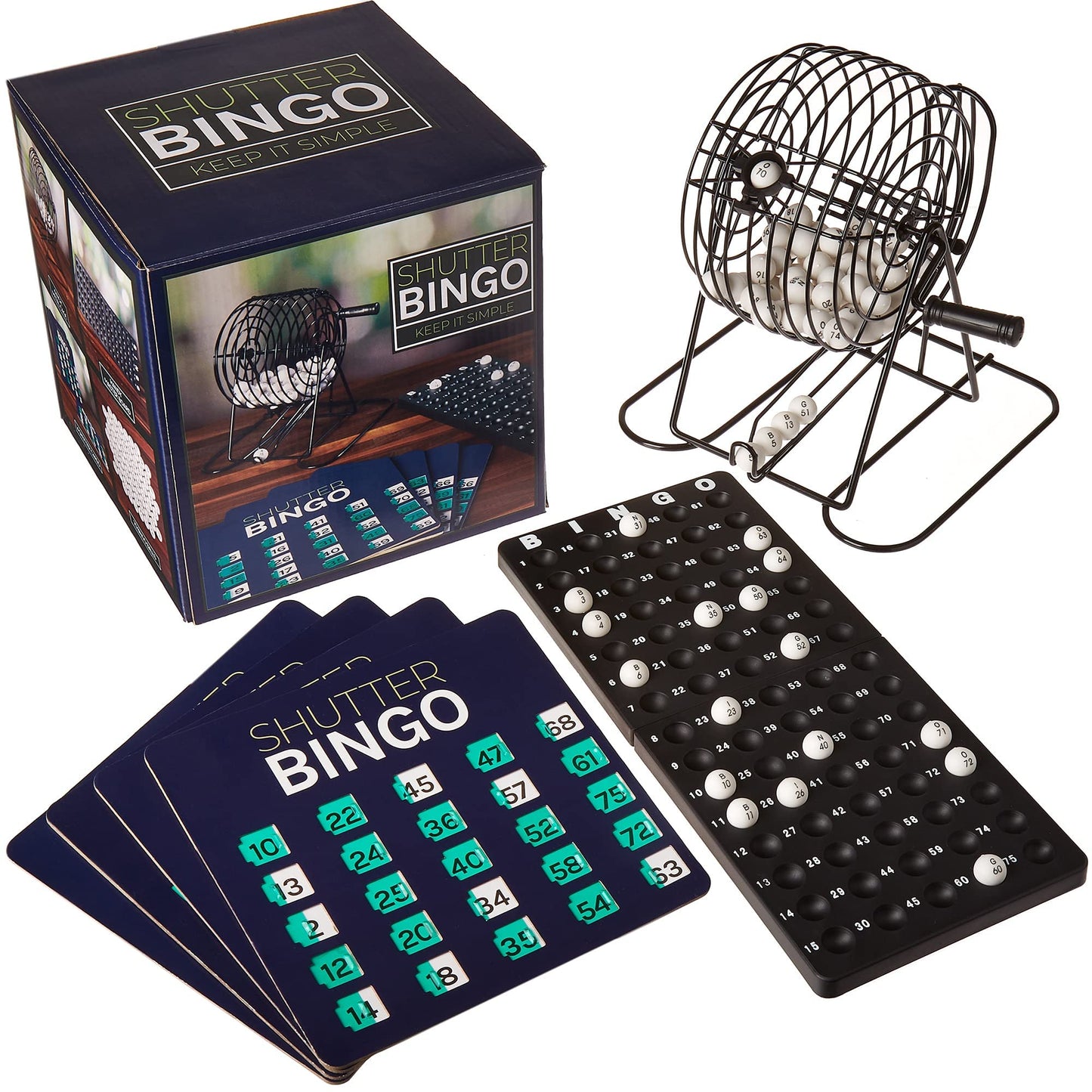 Shutter Bingo Game | 4 Reusable Shutter Cards | 6-Inch Cage | No Chips or Ink | Chucklebox - Niksstuff