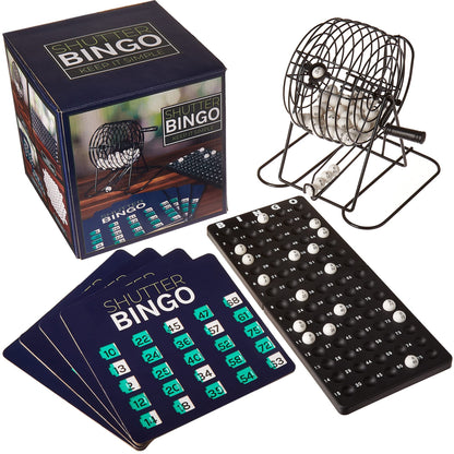 Shutter Bingo Game | 4 Reusable Shutter Cards | 6-Inch Cage | No Chips or Ink | Chucklebox - Niksstuff