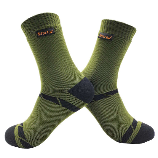 Pine green crew waterproof socks with cushioned heel and toe panels