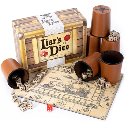 Liar's Dice | Pirate-Themed Bluffing Game | 30 Bullseye Dice | Up to 6 Players | Chucklebox - Niksstuff