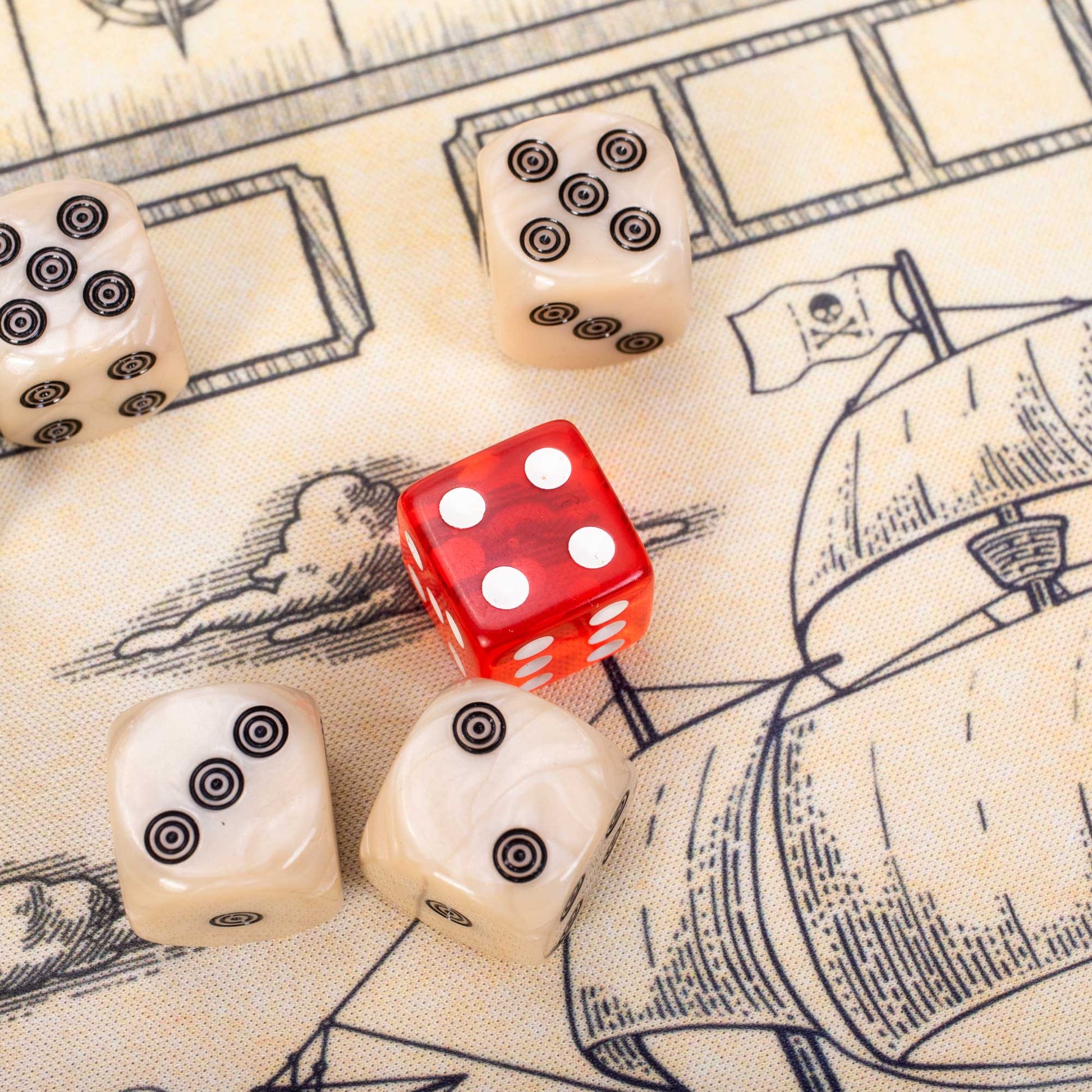 Liar's Dice | Pirate-Themed Bluffing Game | 30 Bullseye Dice | Up to 6 Players | Chucklebox - Niksstuff