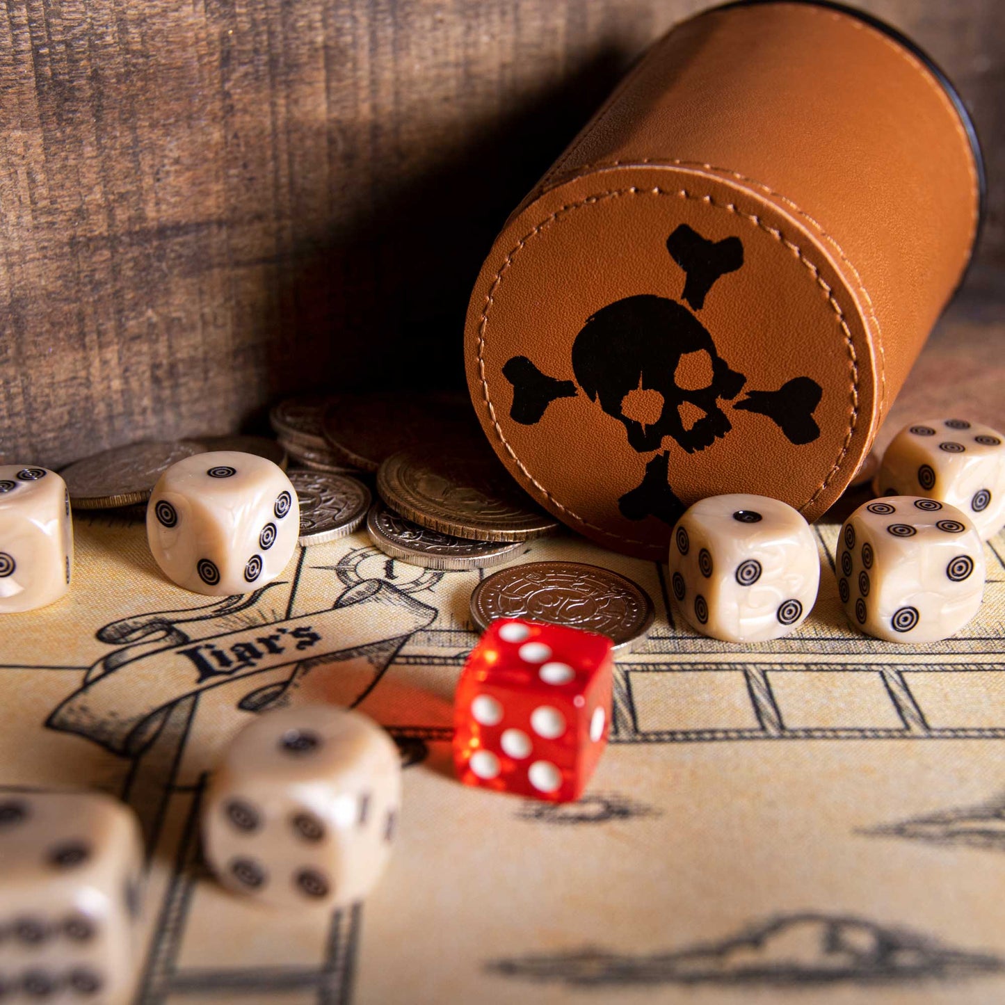 Liar's Dice | Pirate-Themed Bluffing Game | 30 Bullseye Dice | Up to 6 Players | Chucklebox - Niksstuff