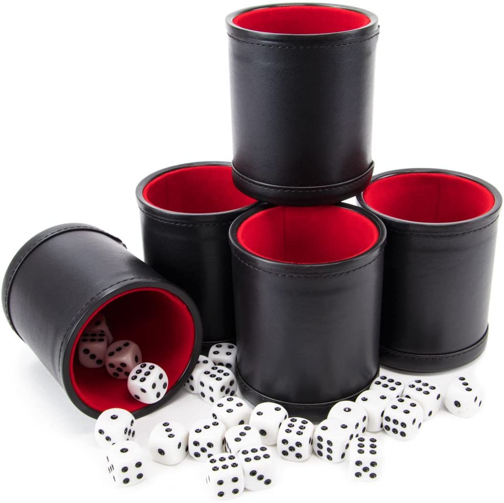 Premium Dice Cups | Black Leatherette & Red Velvet Interior | 25 Dice Included | Set of 5 | Chucklebox - Niksstuff