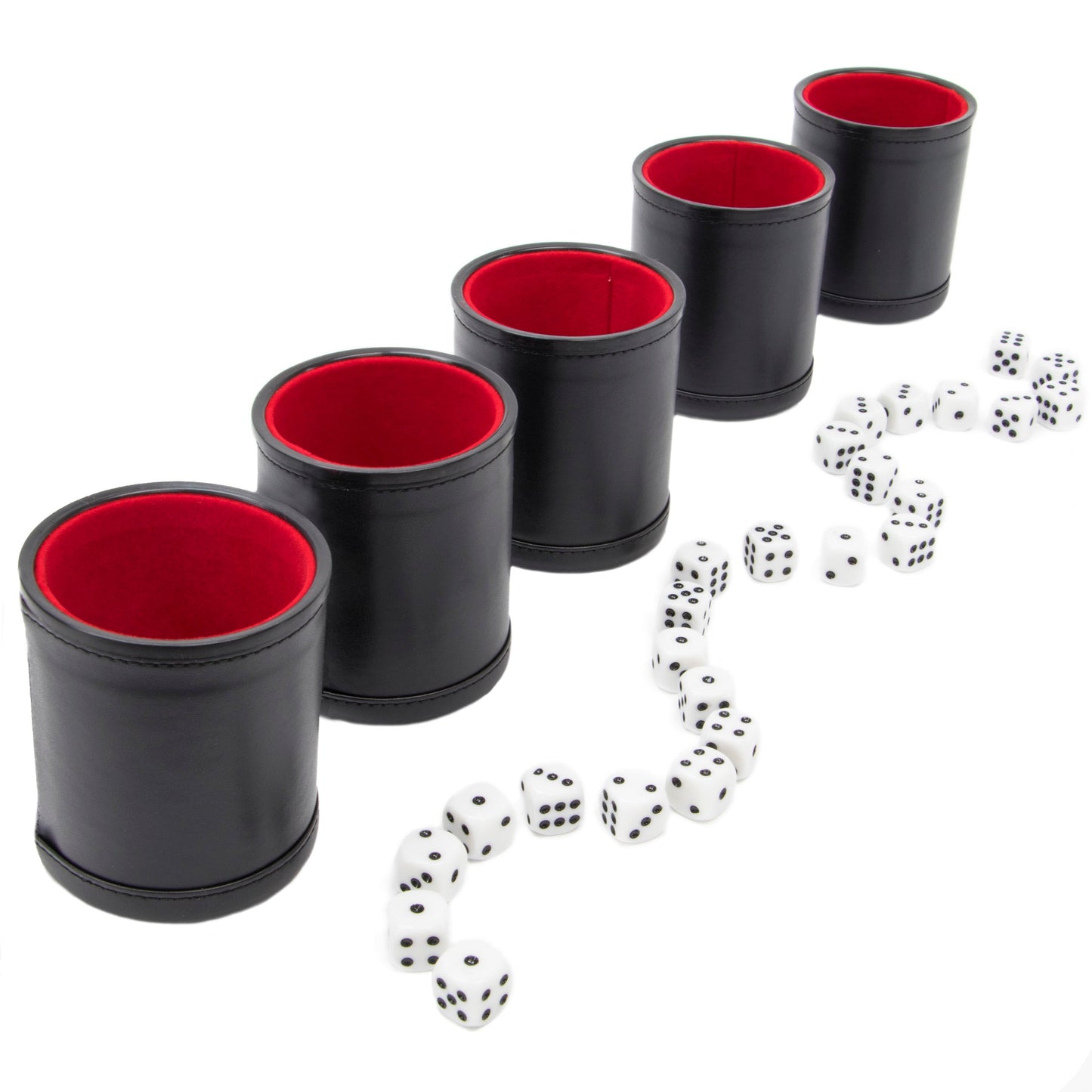 Premium Dice Cups | Black Leatherette & Red Velvet Interior | 25 Dice Included | Set of 5 | Chucklebox - Niksstuff