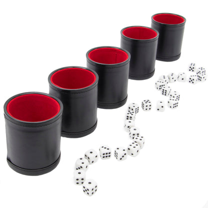Premium Dice Cups | Black Leatherette & Red Velvet Interior | 25 Dice Included | Set of 5 | Chucklebox - Niksstuff