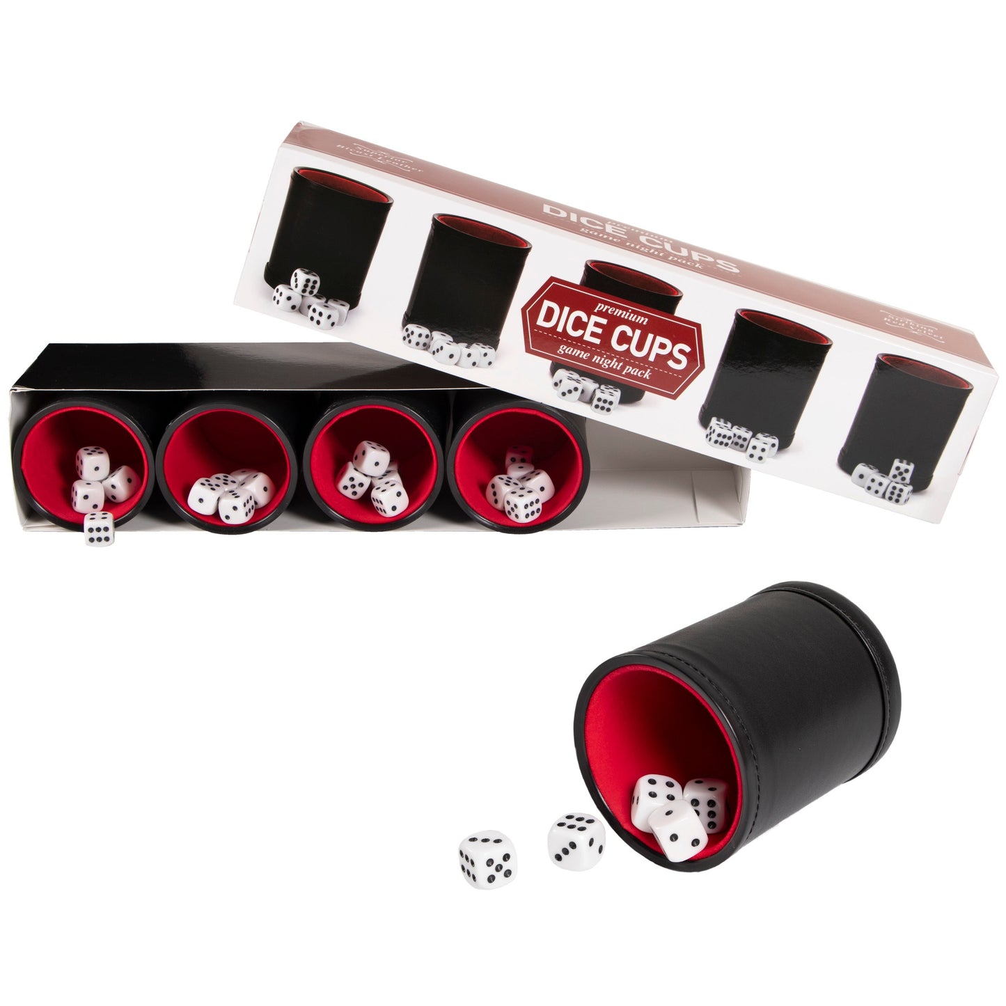 Premium Dice Cups | Black Leatherette & Red Velvet Interior | 25 Dice Included | Set of 5 | Chucklebox - Niksstuff