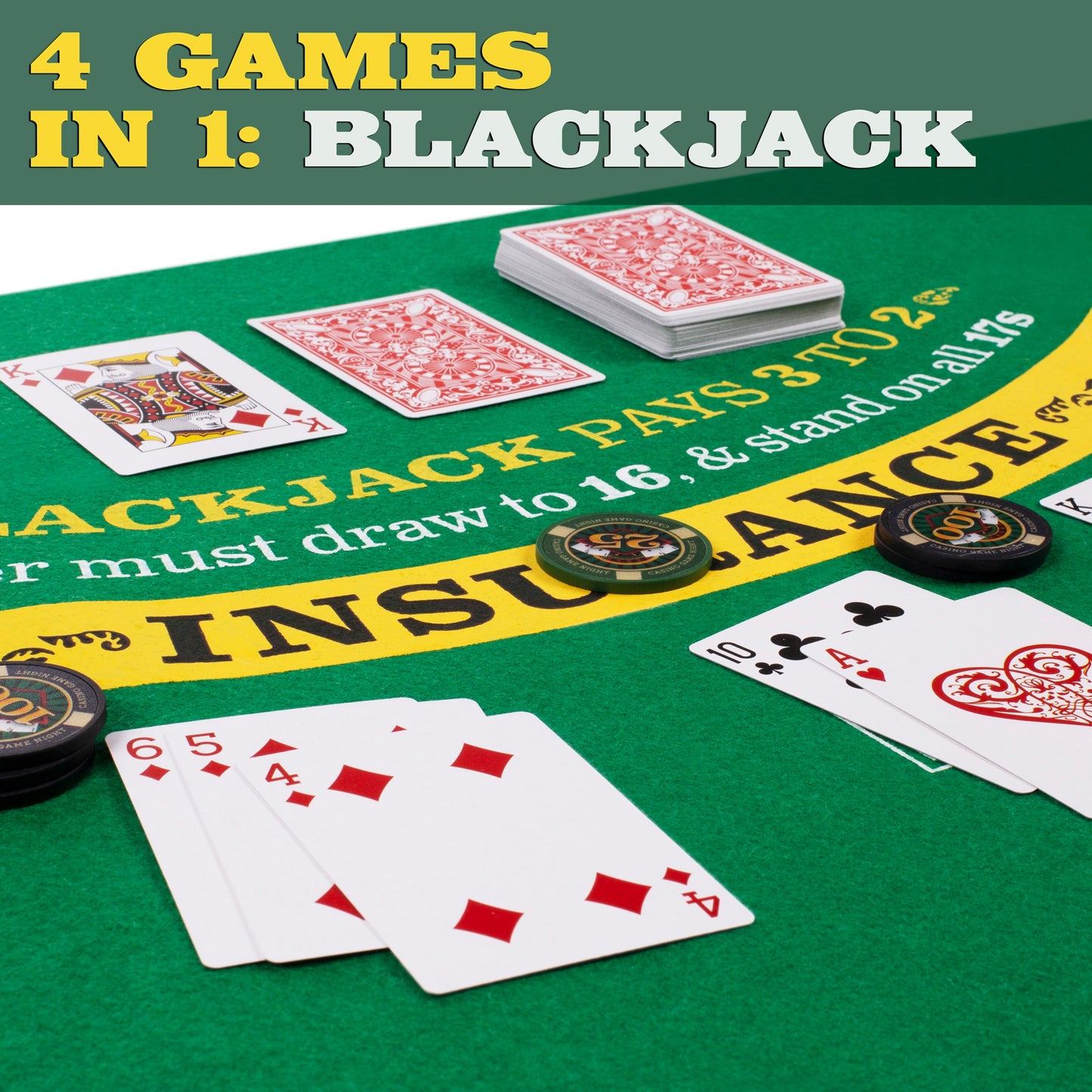 Casino Game Night | 4-in-1 Set | Blackjack, Texas Hold'em, Roulette & Craps | Chucklebox - Niksstuff