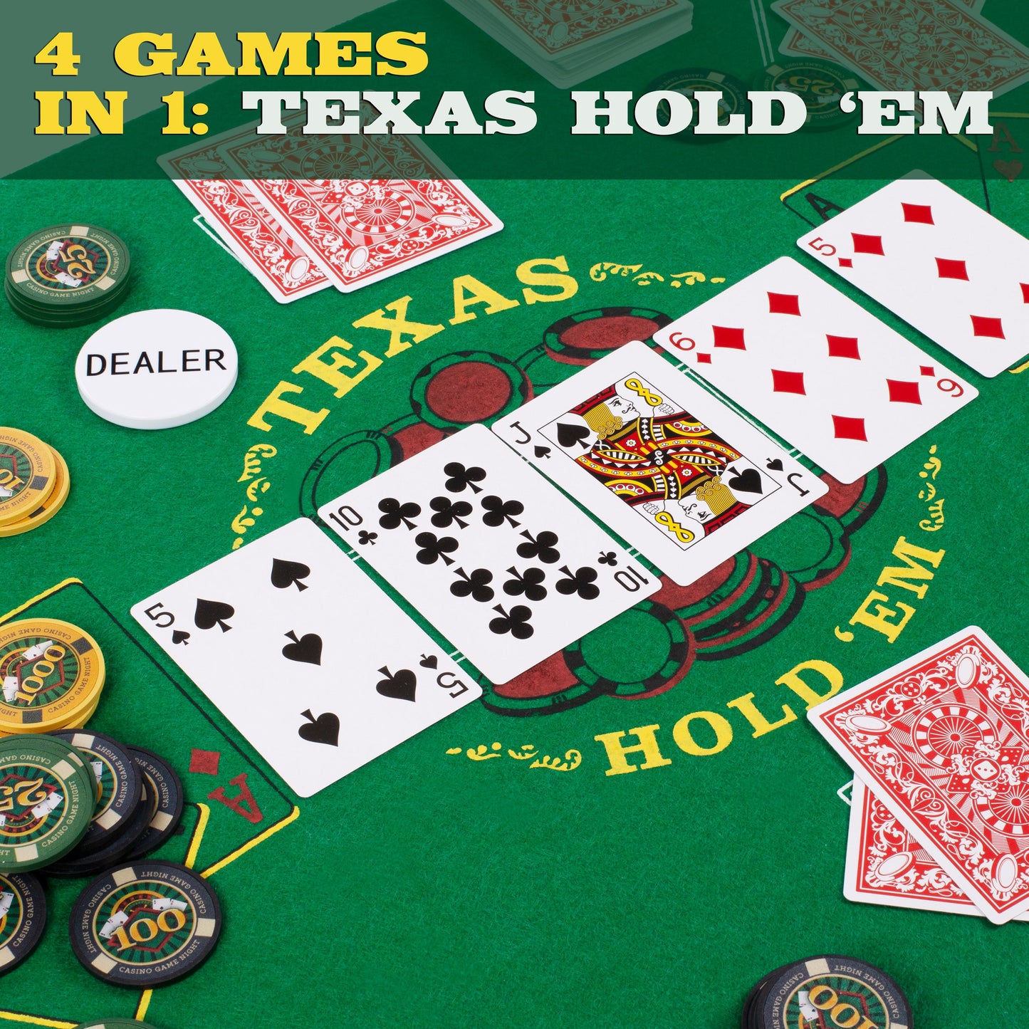 Casino Game Night | 4-in-1 Set | Blackjack, Texas Hold'em, Roulette & Craps | Chucklebox - Niksstuff