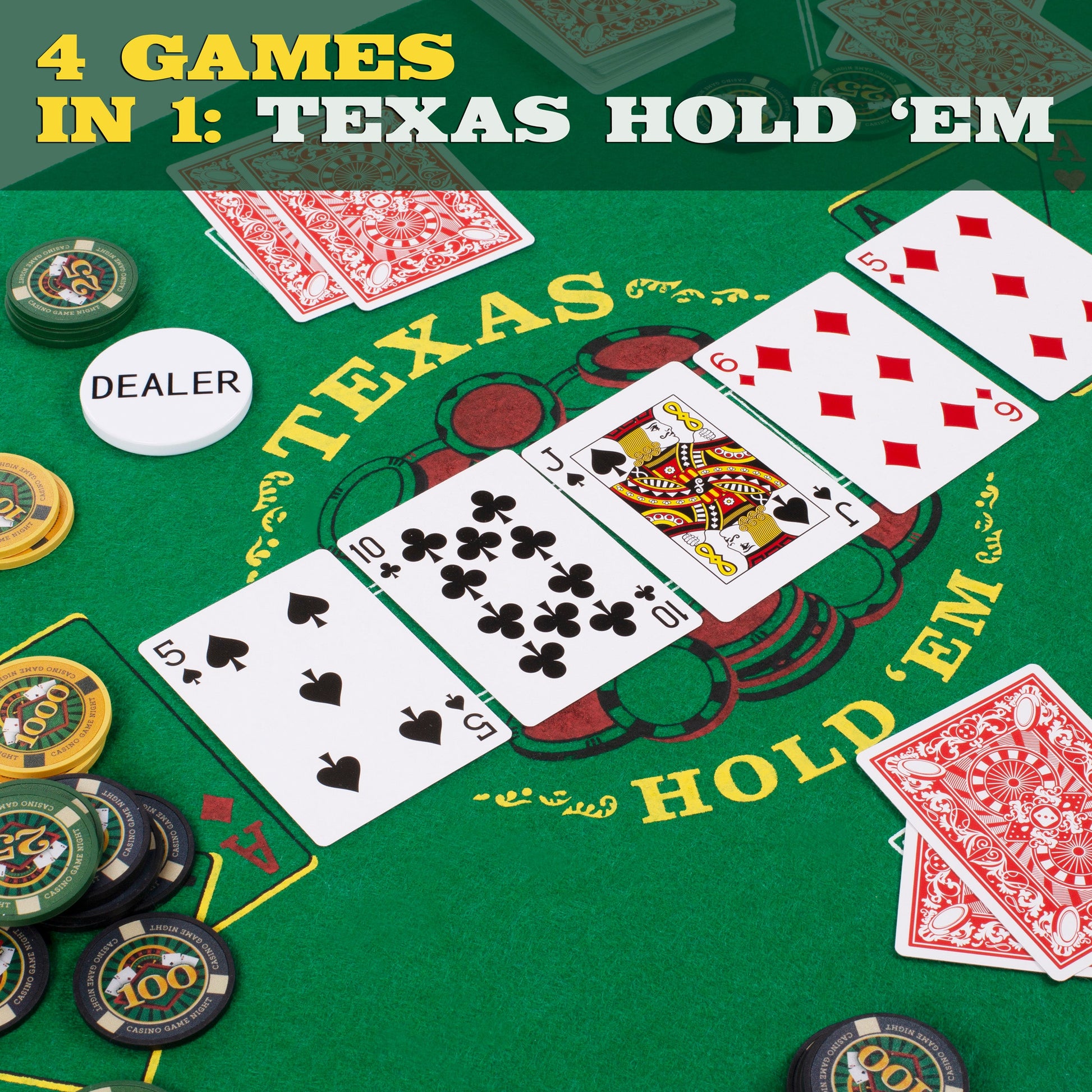 Casino Game Night | 4-in-1 Set | Blackjack, Texas Hold'em, Roulette & Craps | Chucklebox - Niksstuff