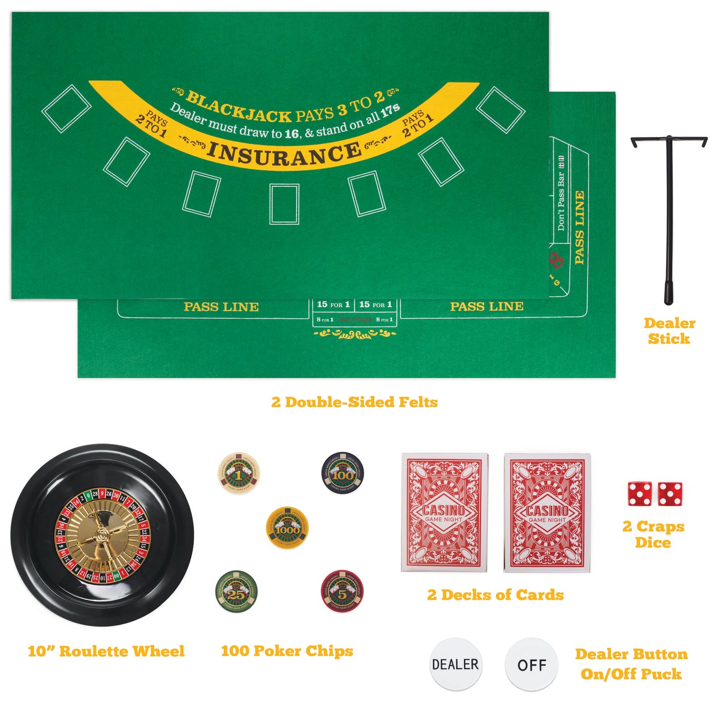 Casino Game Night | 4-in-1 Set | Blackjack, Texas Hold'em, Roulette & Craps | Chucklebox - Niksstuff