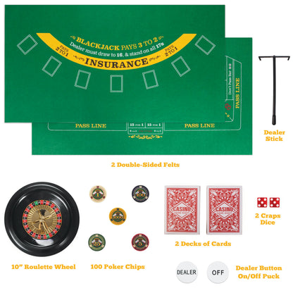Casino Game Night | 4-in-1 Set | Blackjack, Texas Hold'em, Roulette & Craps | Chucklebox - Niksstuff