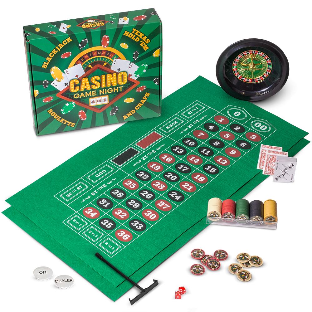 Casino Game Night | 4-in-1 Set | Blackjack, Texas Hold'em, Roulette & Craps | Chucklebox - Niksstuff