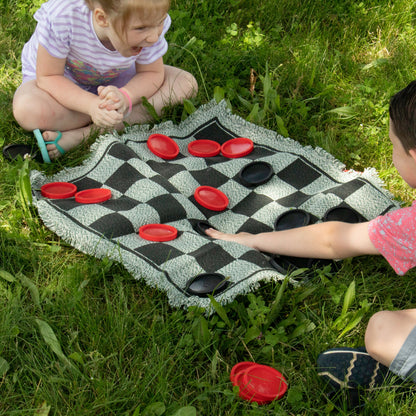 3-in-1 Giant Checkers Rug | Checkers, Tic-Tac-Toe & MEGA Tic-Tac-Toe | 24"+ | Indoor/Outdoor | Chucklebox - Niksstuff