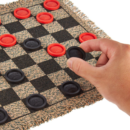 3-in-1 Mini Checkers Rug | Checkers, Tic-Tac-Toe & Mega Tic-Tac-Toe| Chunky Pieces | Chucklebox - Niksstuff