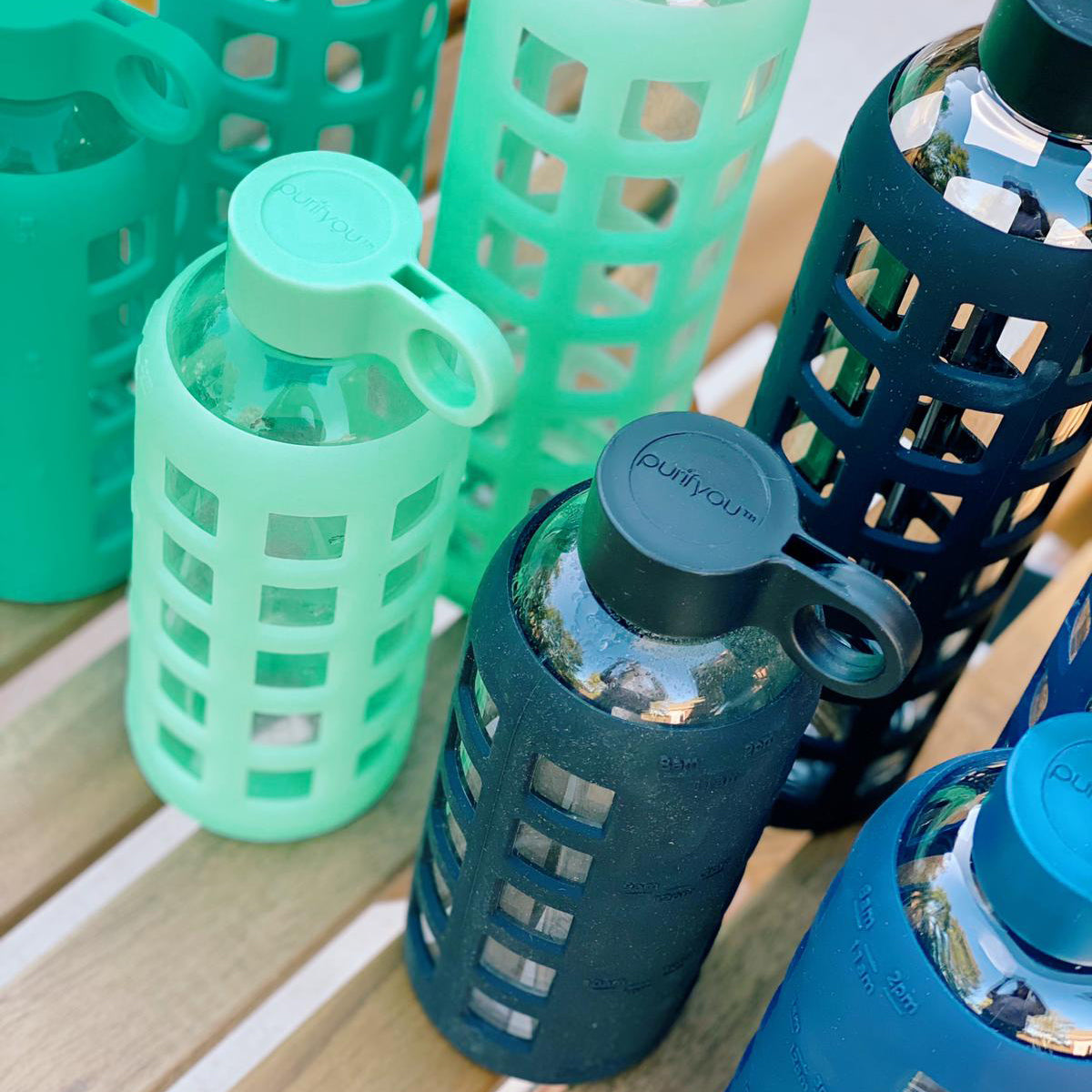 Purifyou Borosilicate Glass Water Bottle with Silicone Sleeve