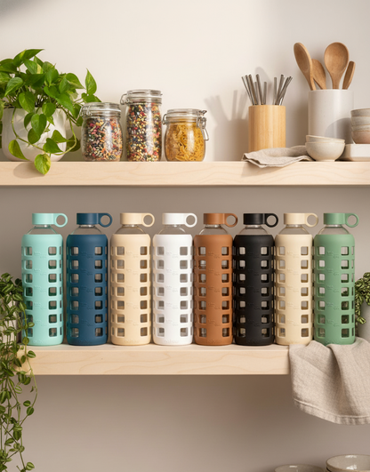 Purifyou Borosilicate Glass Water Bottle with Silicone Sleeve