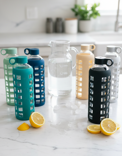 Purifyou Borosilicate Glass Water Bottle with Silicone Sleeve