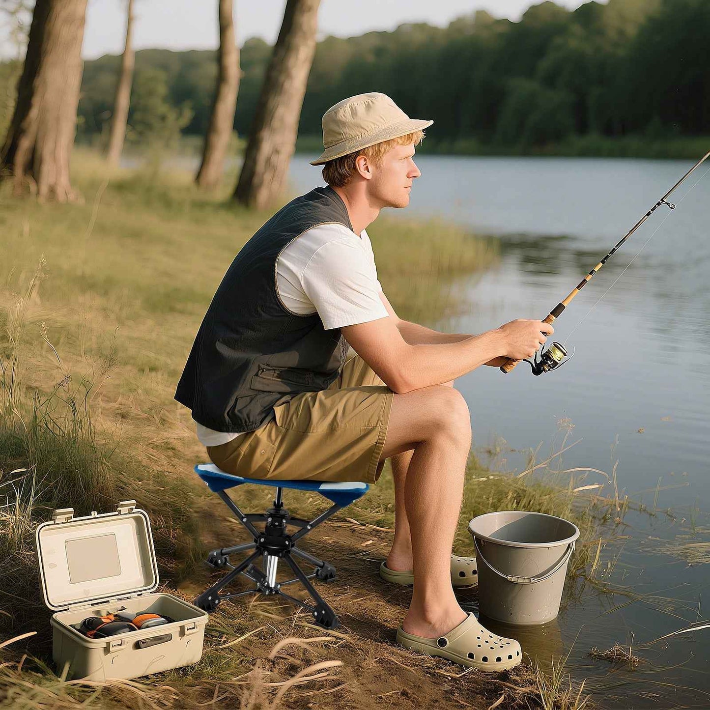 Folding Camping Stool with 360° Swivel & Anti-Sink Feet | Fishing Chair