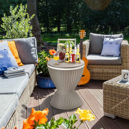 3-in-1 Rattan Cooler Bar Table with Adjustable Ice Bucket | 8 Gallon