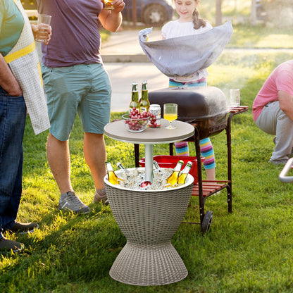 3-in-1 Rattan Cooler Bar Table with Adjustable Ice Bucket | 8 Gallon