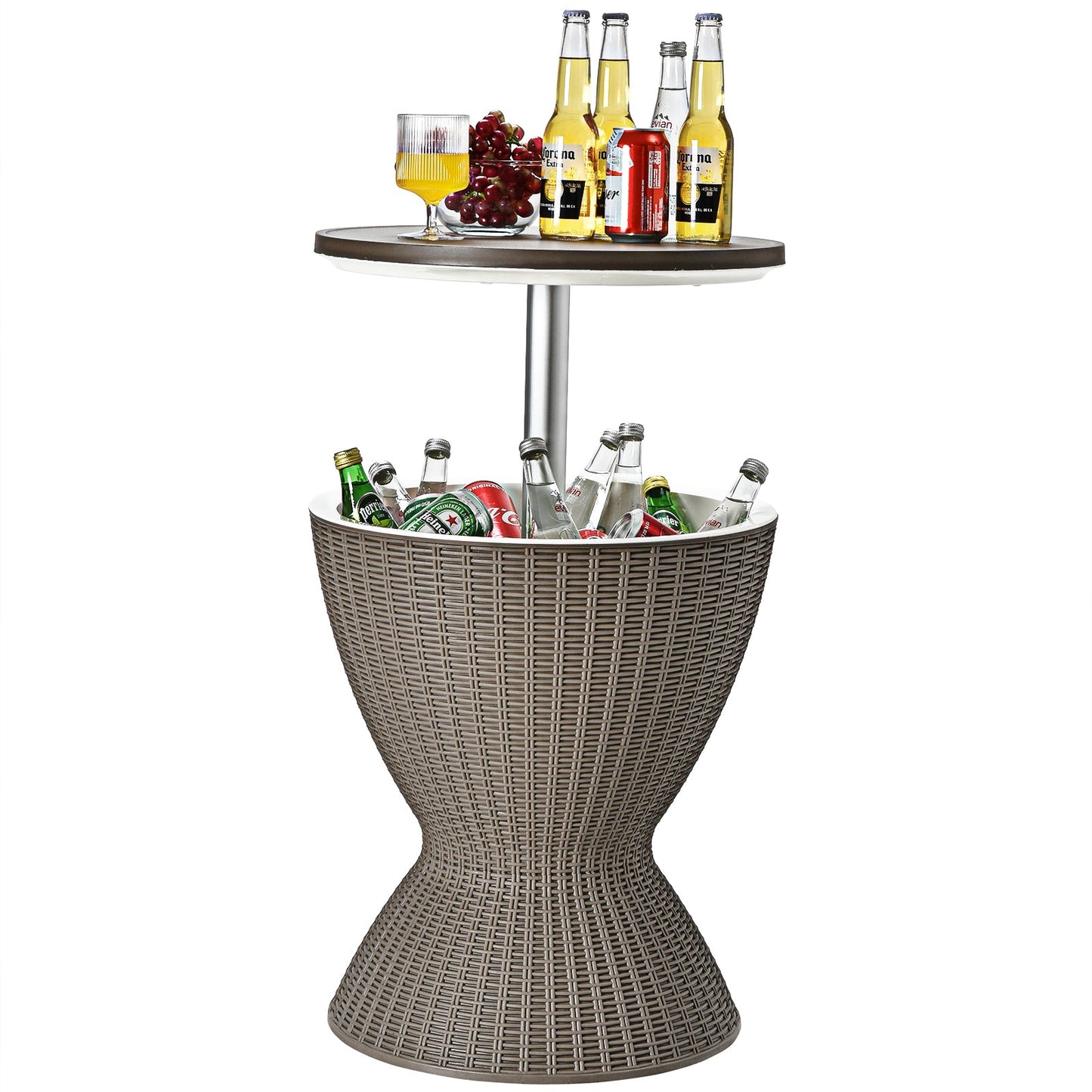 3-in-1 Rattan Cooler Bar Table with Adjustable Ice Bucket | 8 Gallon