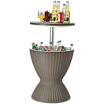 3-in-1 Rattan Cooler Bar Table with Adjustable Ice Bucket | 8 Gallon