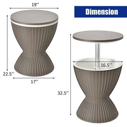 3-in-1 Rattan Cooler Bar Table with Adjustable Ice Bucket | 8 Gallon