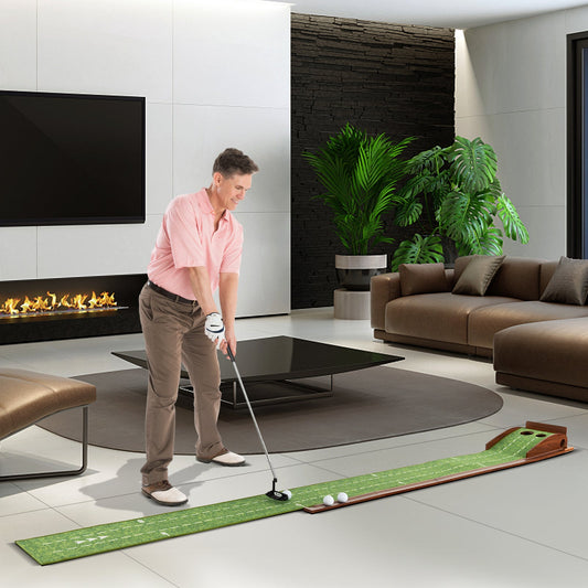 Golf Putting Mat with Auto Ball Return | 10 ft | 2 Hole Sizes | Nylon Surface | Includes 2–3 Balls