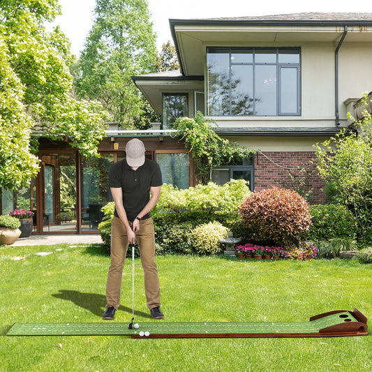 Golf Putting Mat with Auto Ball Return | 10 ft | 2 Hole Sizes | Nylon Surface | Includes 2–3 Balls
