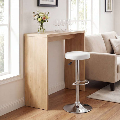 White adjustable swivel bar stool with chrome pedestal and circular footrest